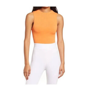NWOT Naked Wardrobe JERSEY SLEEVELESS BODYSUIT IN ORANGE PEEL Sz S